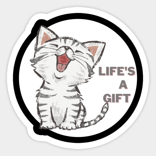 Life's a gift Kitty Cat Sticker by Sleepy Time Tales